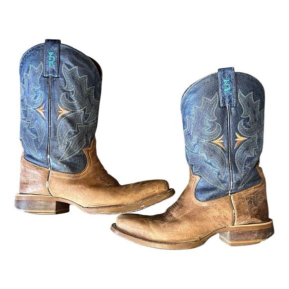 Tony Llama | Men's Socorro Blue R1128 Sierra Tan Cowboy Leather Boot Sz 8 EE - Picture 6 of 11